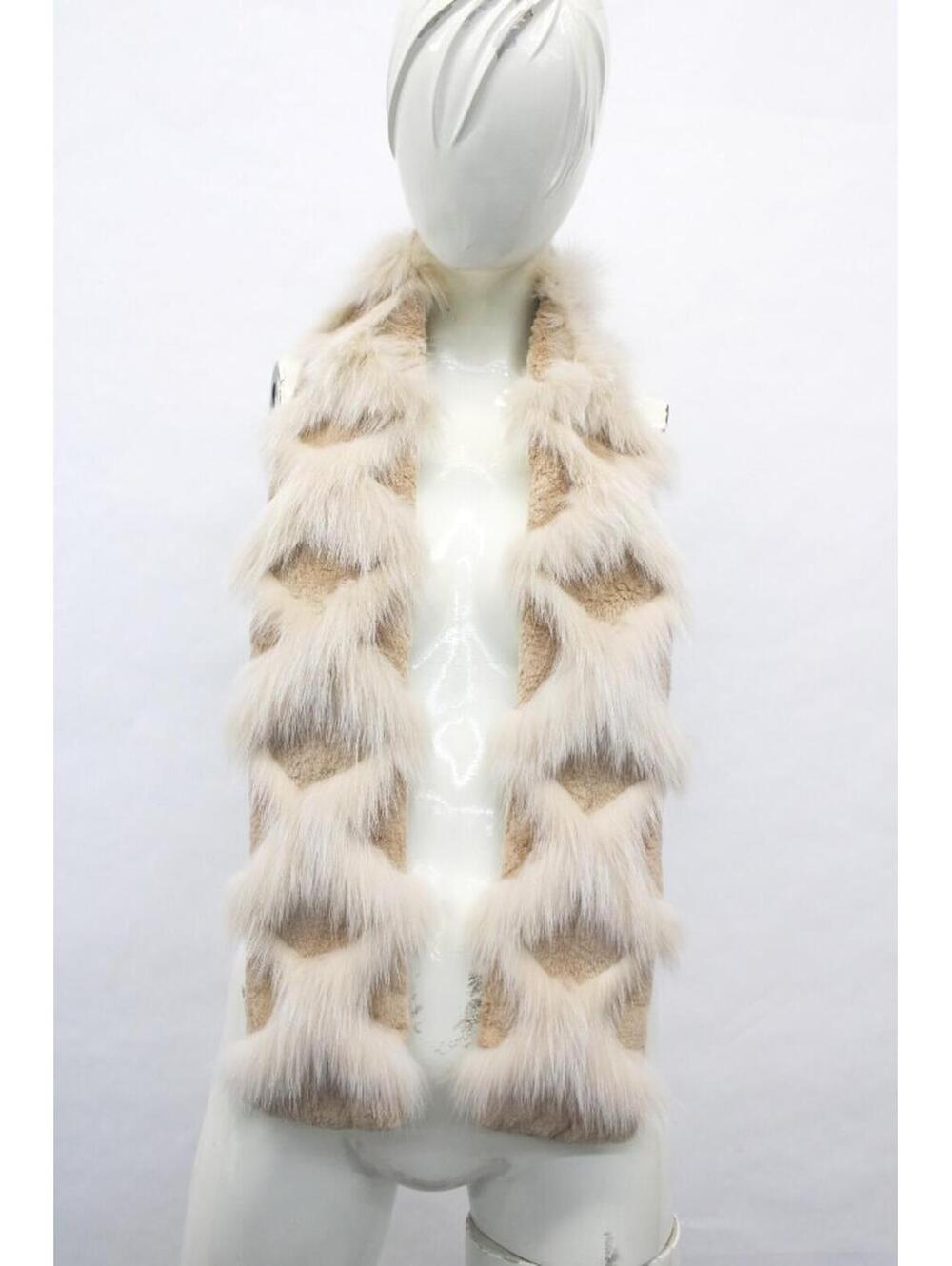 Brand New Beige Sheared Beaver & Fox Fur Scarf Wrap Women Woman 4"X56"